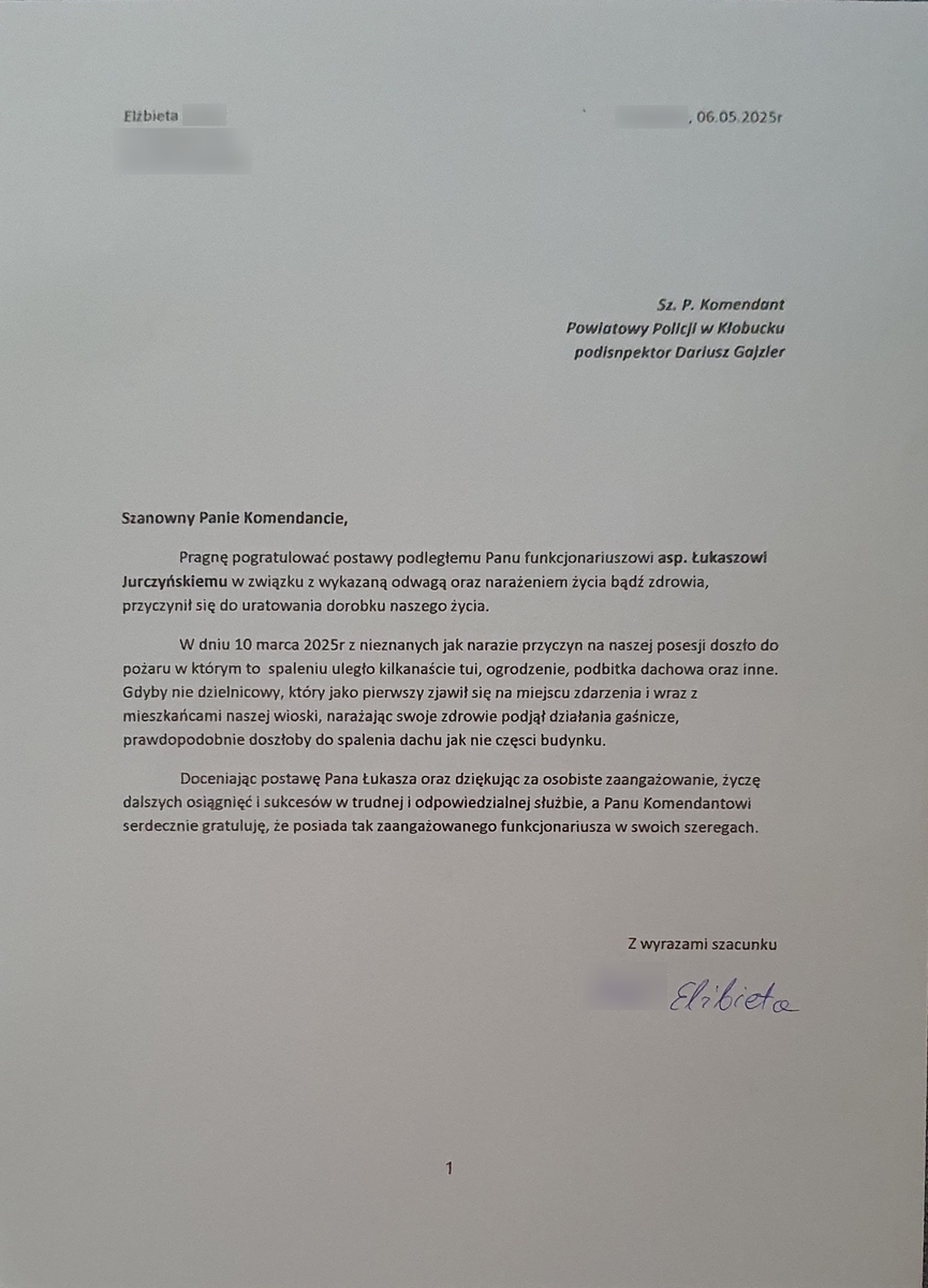 Dzielnicowy z Wręczycy Wielkiej uratował dobytek rodziny