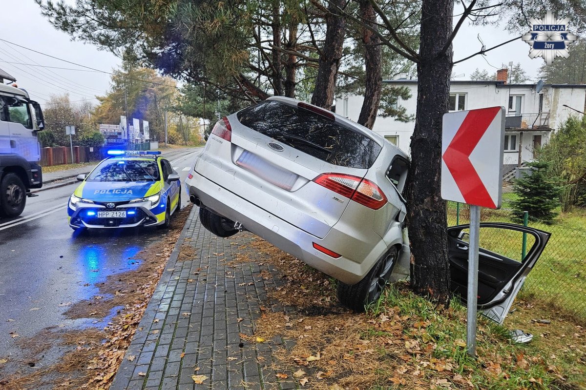 System eCall wezwał służby. Nietrzeźwy kierowca uderzył w drzewo