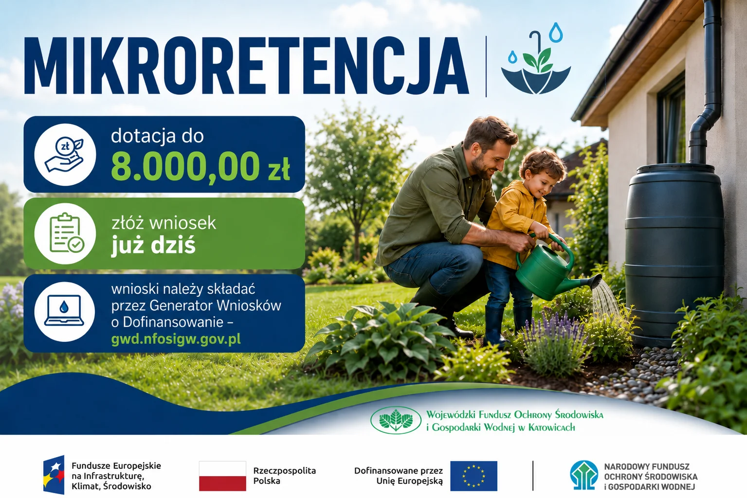 Można dostać pieniądze na deszczówkę. Do 8 tysięcy złotych dofinansowania